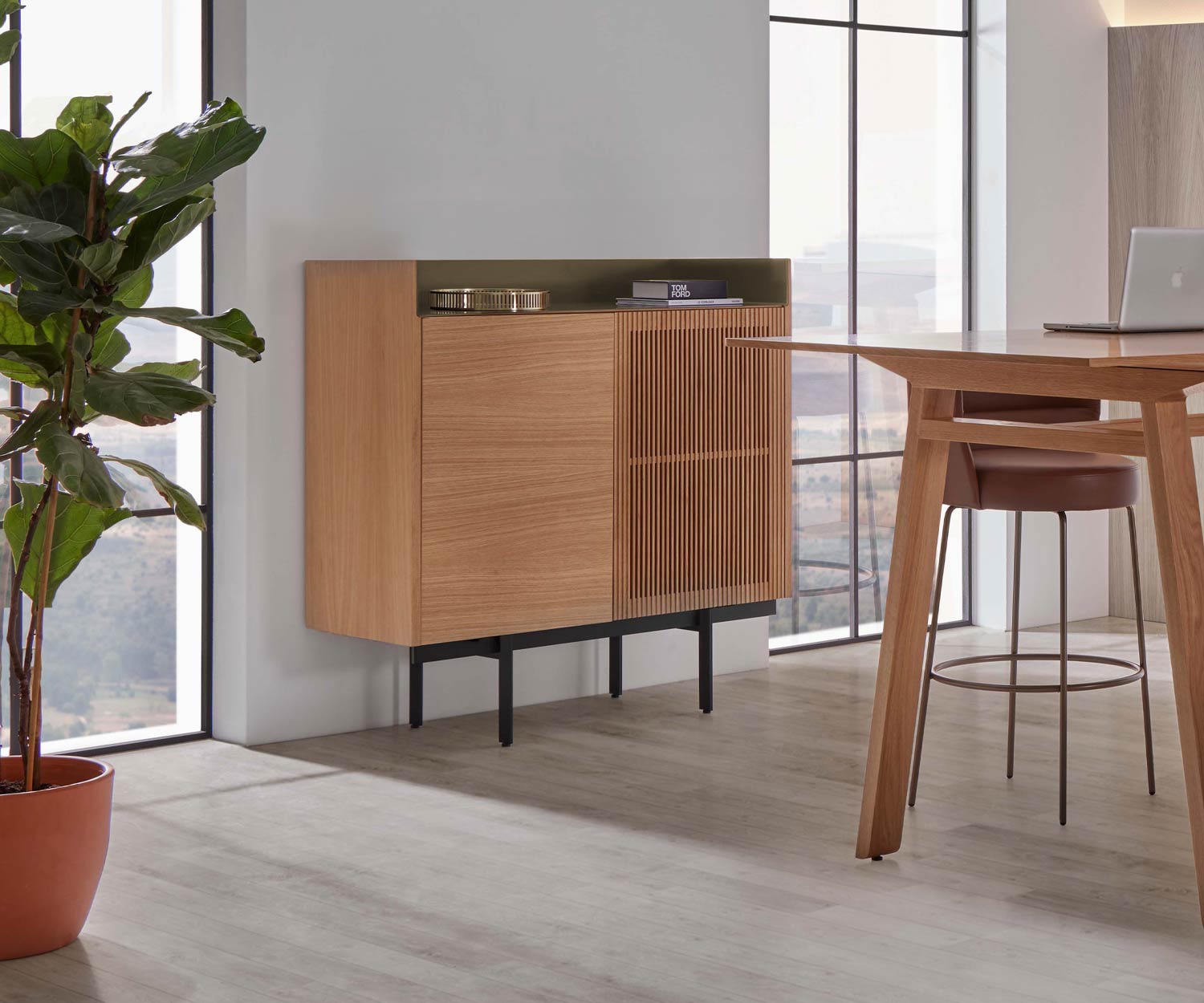 Punt HiFi design highboard aluminium cover panel oak