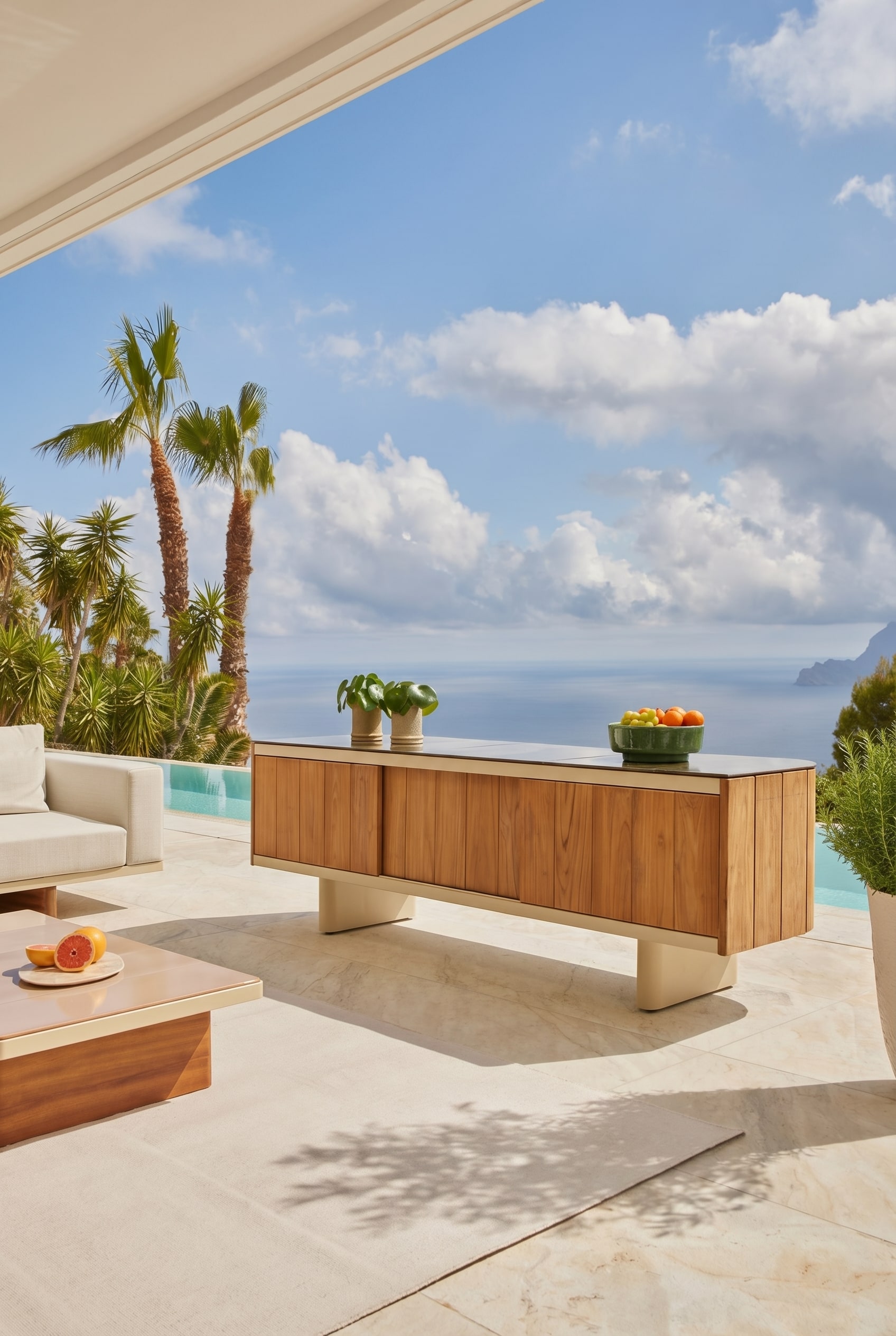 Weatherproof outdoor sideboard made of noble wood Weatherproof outdoor sideboard made of noble wood