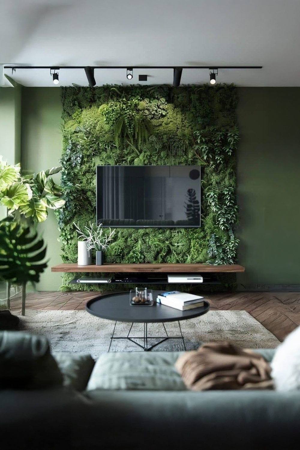 markantes-wohnzimmer-mit-viel-gruen-und-akzenten-aus-holz