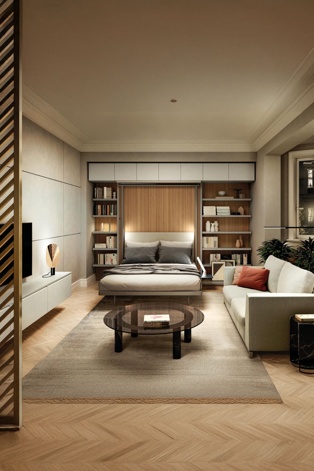 modern-gestaltetes-zimmer-mit-schrankbett-tv-wandkommode-sofa-und-couchtisch