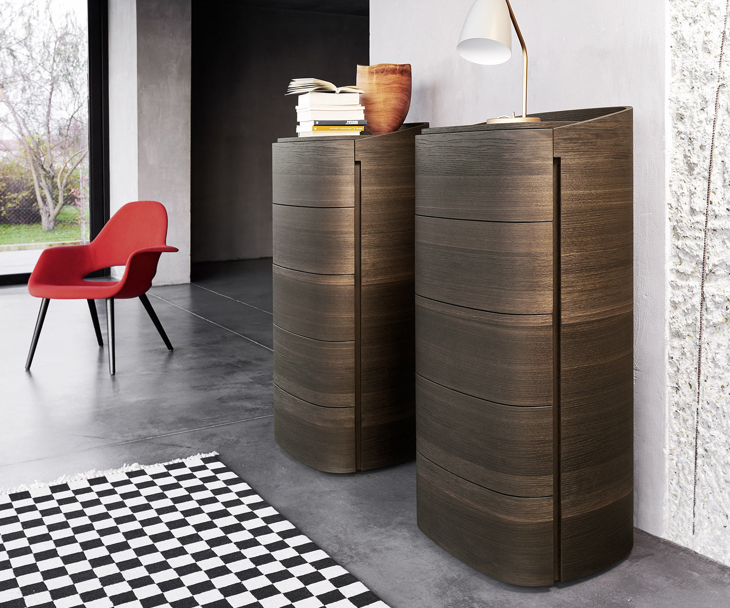 Exclusive Livitalia Design high chest of drawers Round in brown oak Exclusive Livitalia Design high chest of drawers Round in brown oak