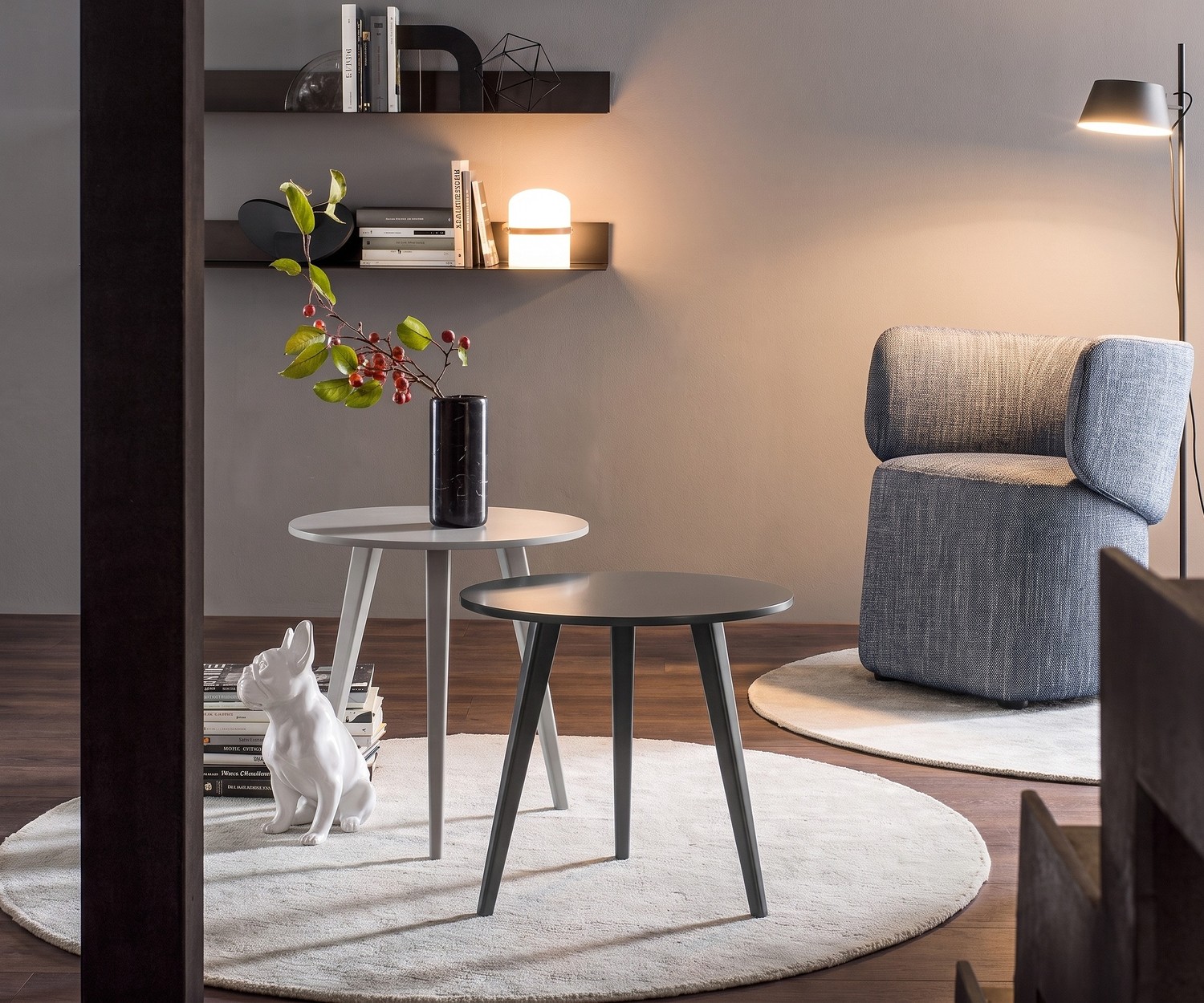 Novamobili Trio wooden side table Side table for the living room Trio by Novamobili. Round white wooden nesting tables in a minimalist Scandinavian style.