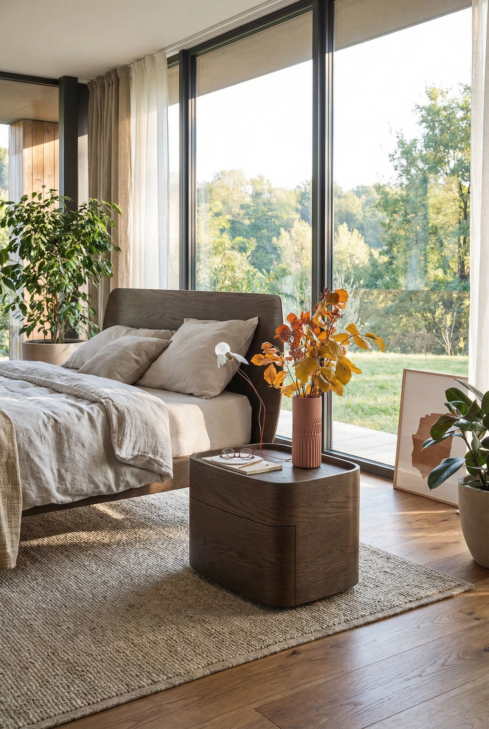 Novamobili Norman Nightstand made of dark wood with rounded corners