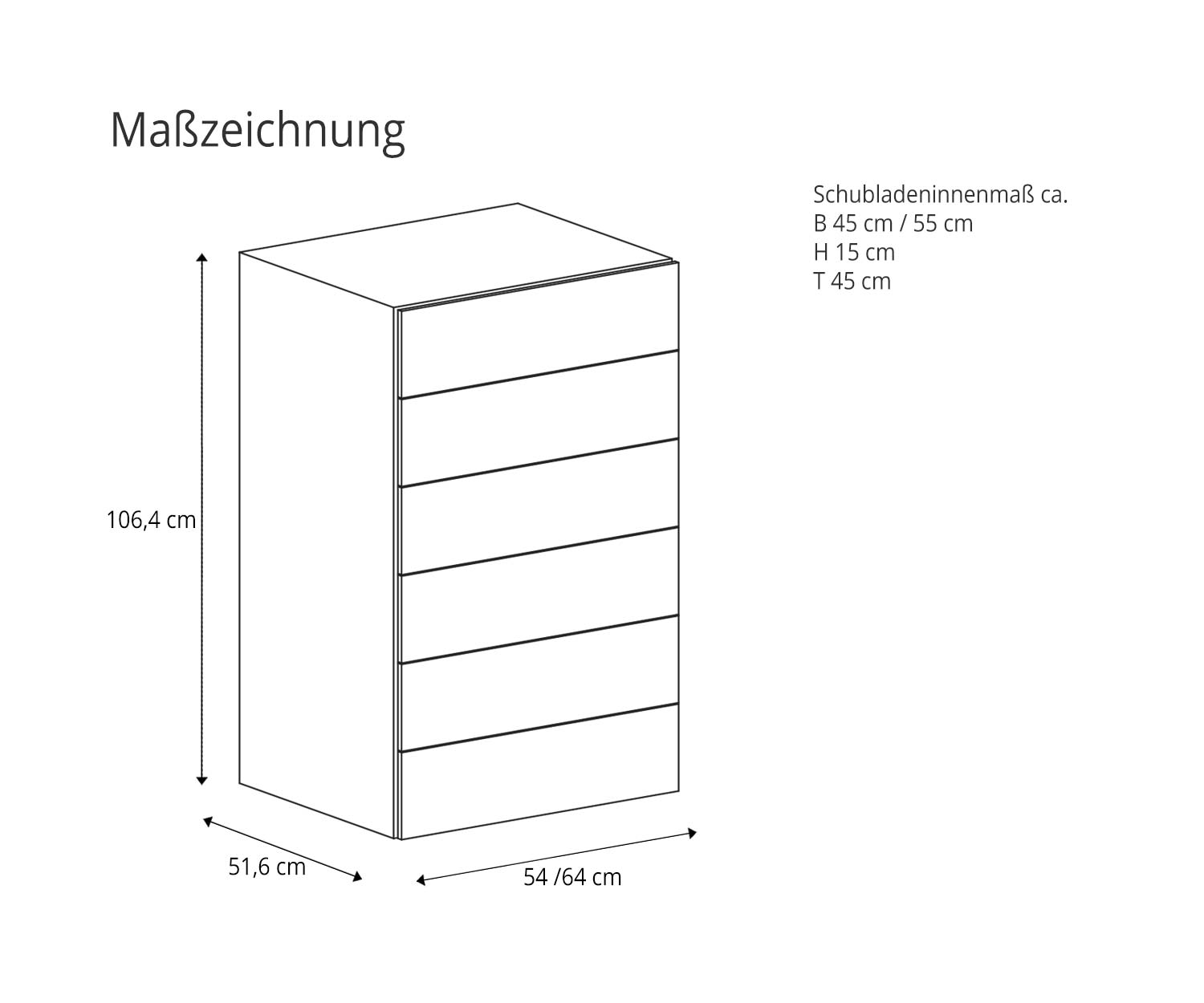 Exclusive Novamobili Easy 6 chest of drawers Dimensional drawing