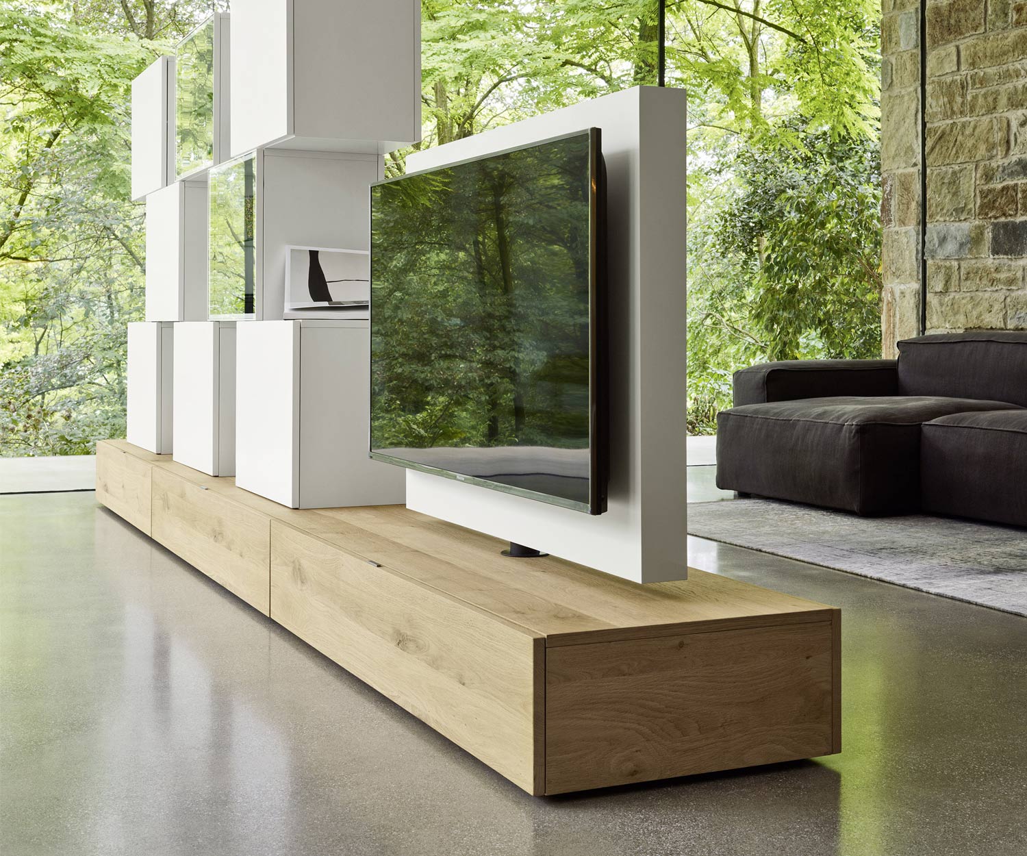 Livitalia Roto Lowboard Raumteiler mit drehbarem TV Paneel
