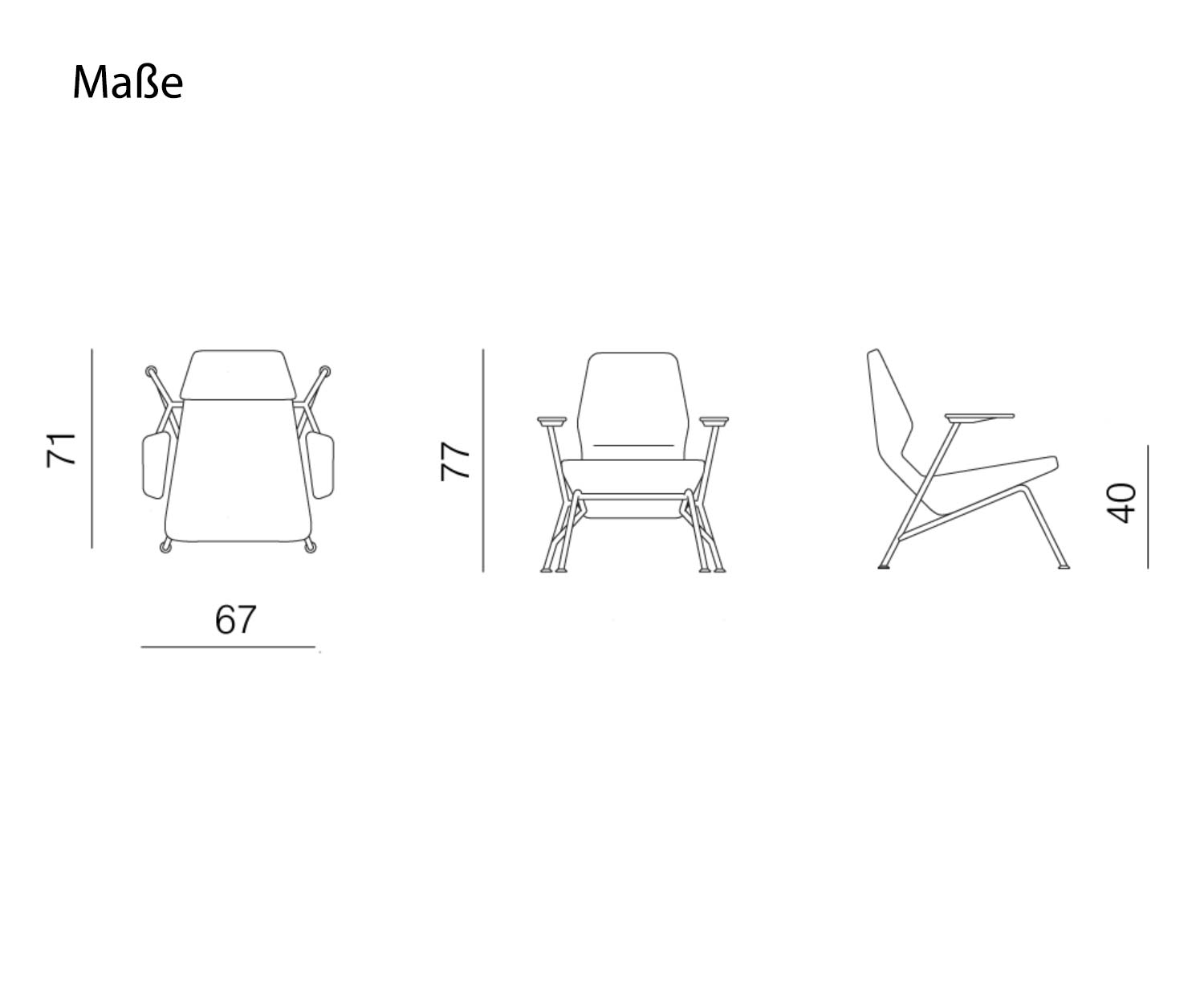 Prostoria Sessel Oblique Skizze Maße Größen Größenangaben