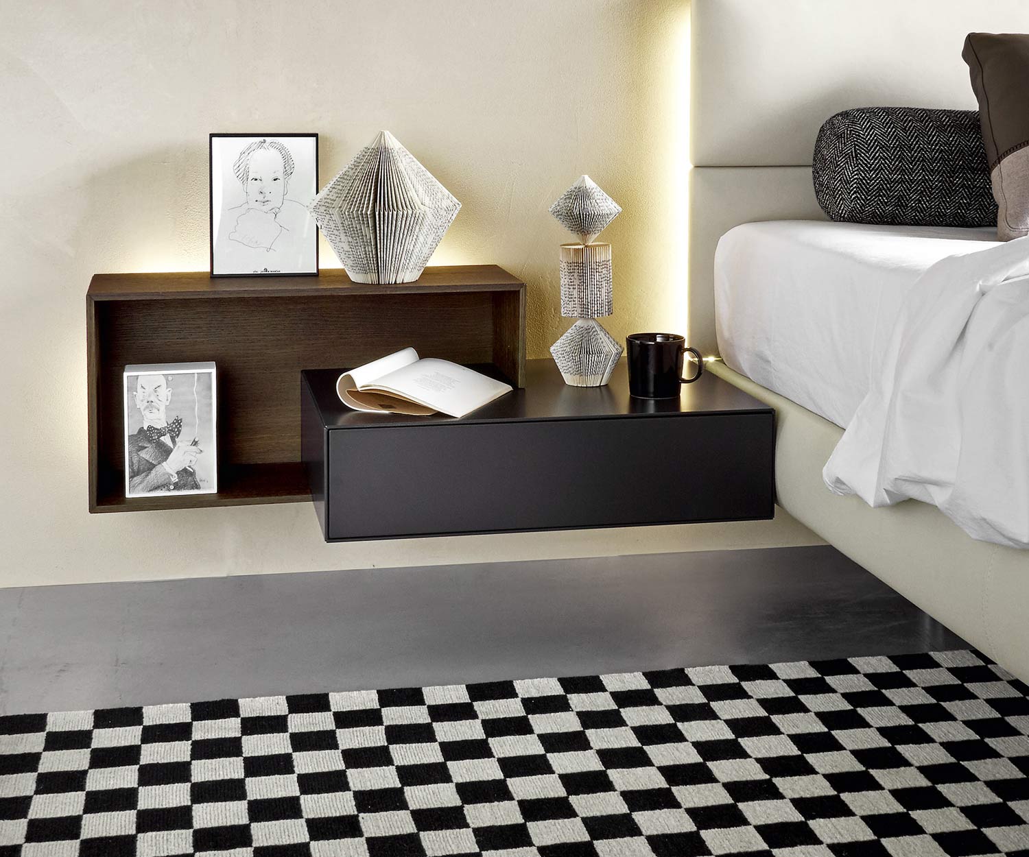 Moderner Livitalia Design Nachttisch für Boxspringbett einfach hängend Moderner Livitalia Design Nachttisch für Boxspringbett einfach hängend