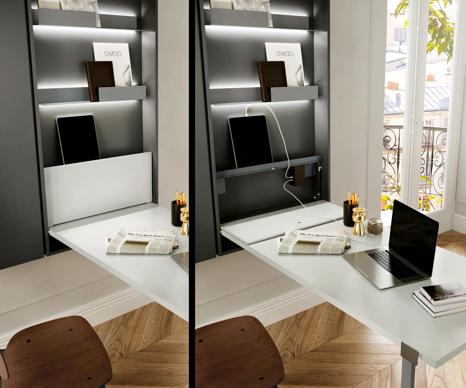 Design wall cabinet with fixed space folding wall table Design wall cabinet with fixed space folding wall table