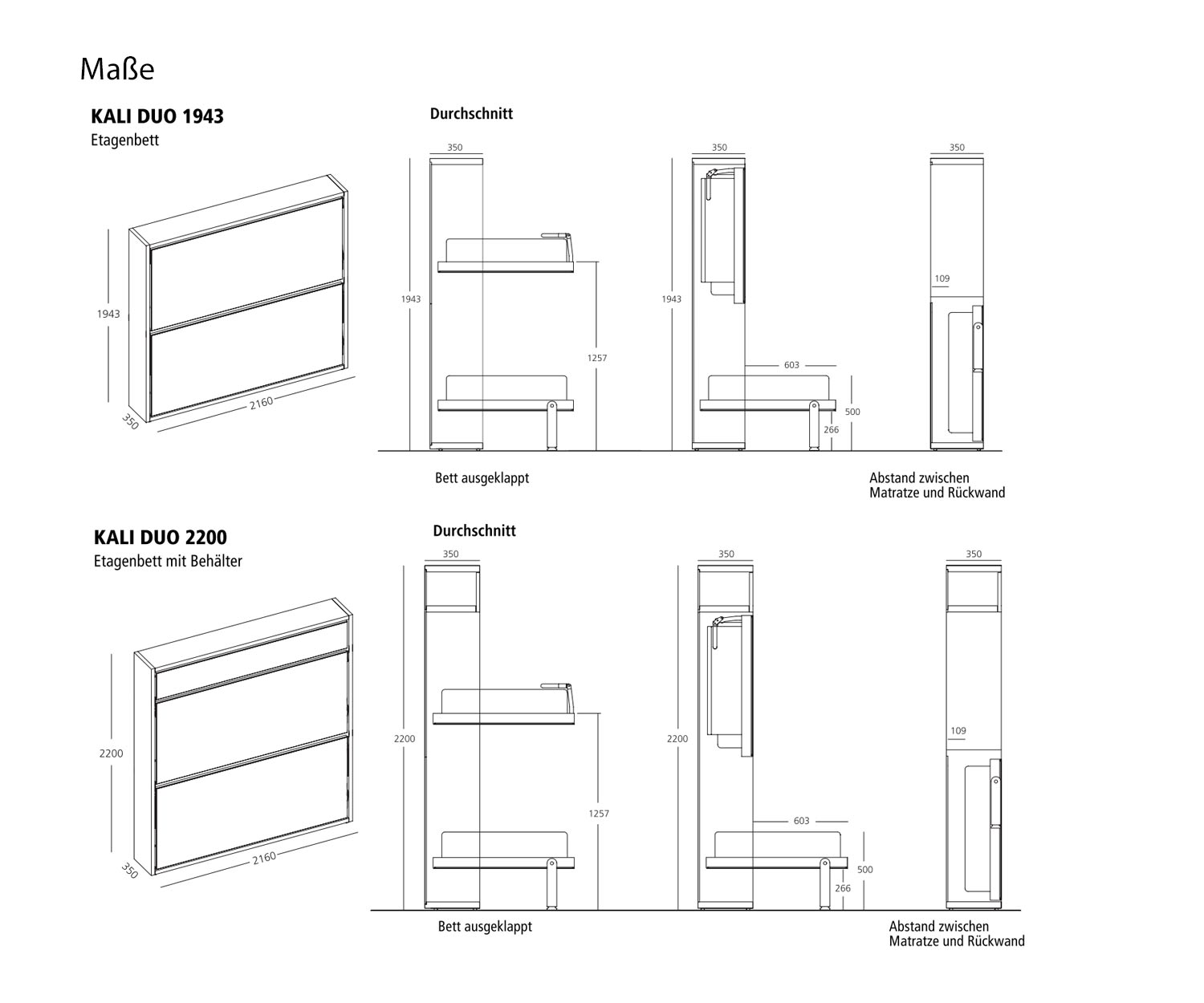 KALI DUO 1943 / 2200 Design Schrankbett Maße Skizze KALI DUO 1943 / 2200 Design Schrankbett Maße Skizze