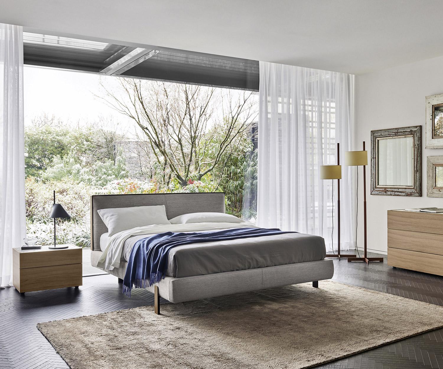 Exklusives Livitalia Design Bett Decor Stoffbezug Grau Schlafzimmer