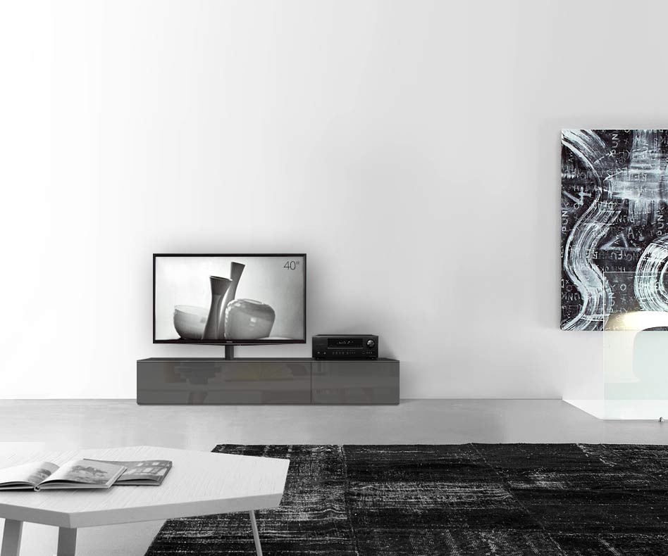 Design Lowboard Konfigurator mit TV Halterung Boden Breite 180 33,5 45 links glanz dunkelgrau