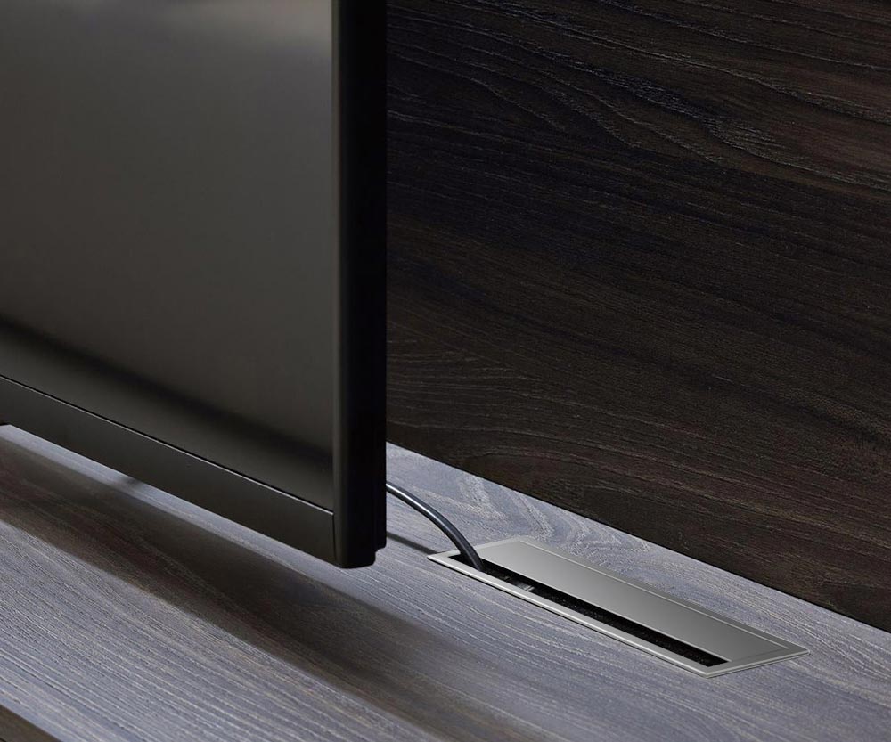 Livitalia Box Design TV Design Lowboard Beispiel mit Kabelkanalin der Abdeckplatte