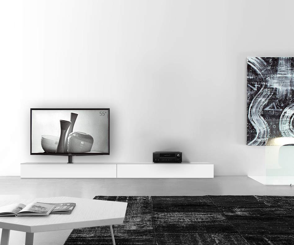 Design Lowboard Konfigurator mit TV Halterung Boden Breite 300 25,5 45 links matt weiss