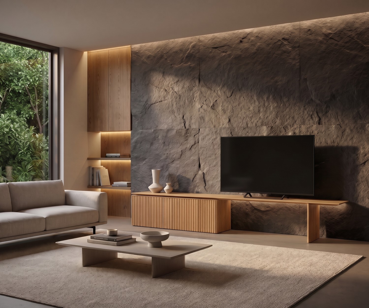 Punt Velasca sideboard as a modern black wood TV unit in a minimalist living room.