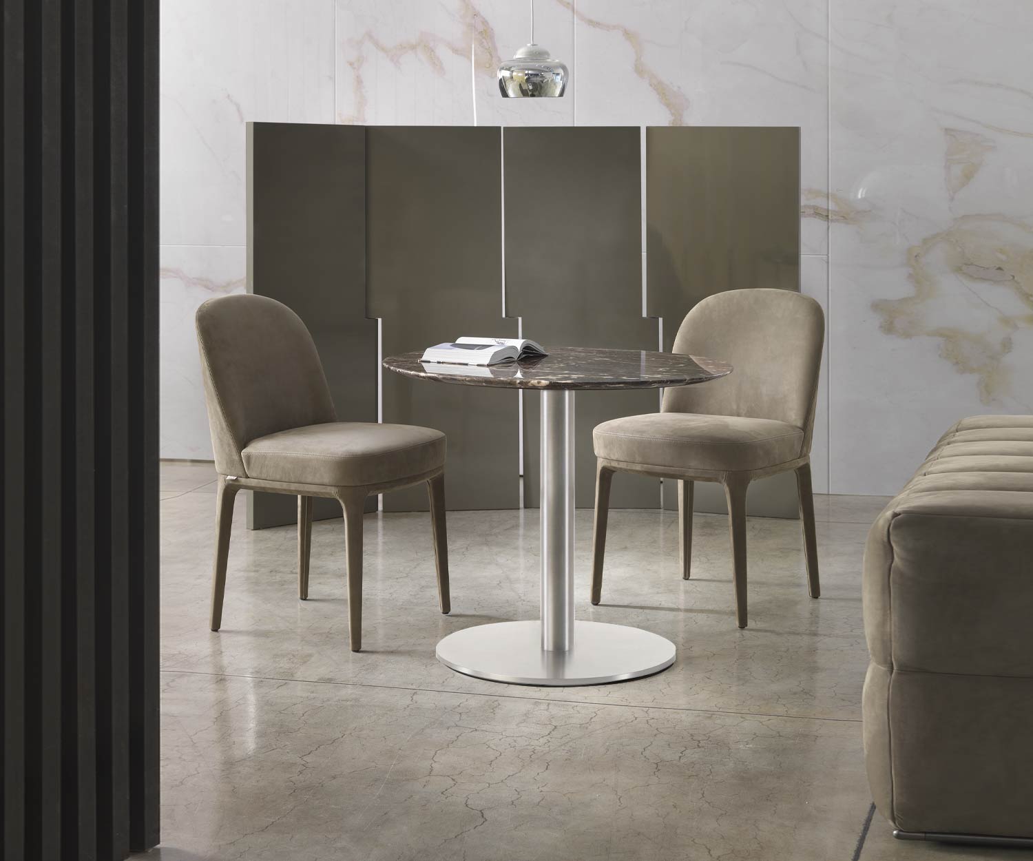Modern Break dining table from Marelli with brown marble top Modern Break dining table from Marelli with brown marble top