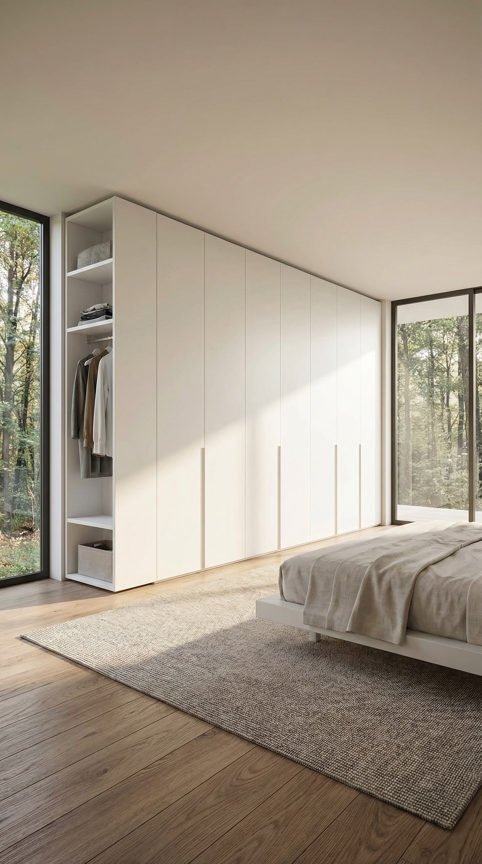 Une armoire toute hauteur, affleurante, qui s'int&egrave;gre parfaitement au mur.