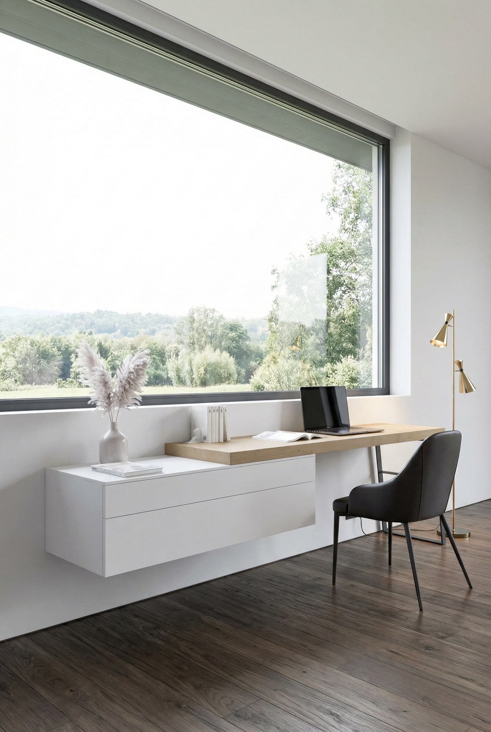 Schwebende Livitalia Ecletto Wandkommode in einem architektonisch modernen Schlafbereich.