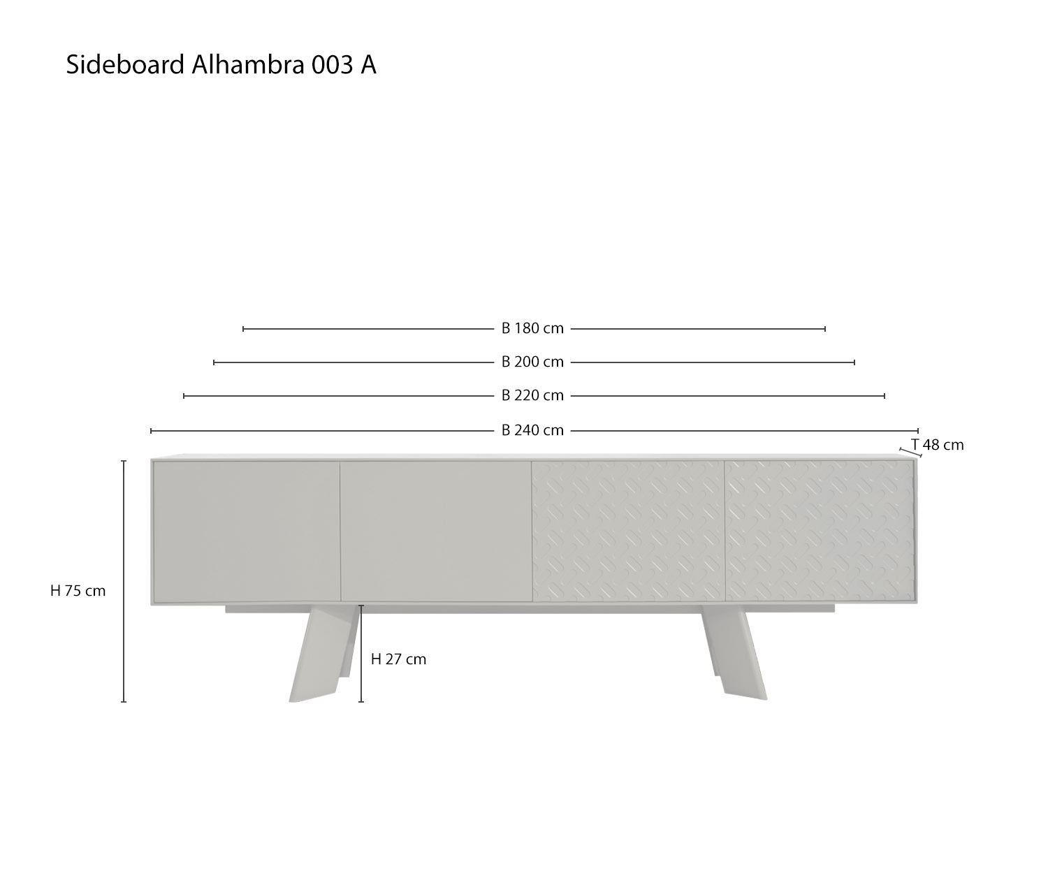 Skizze Maße Größenangaben Varianten von al2 Designer Anrichte Alhambra 003