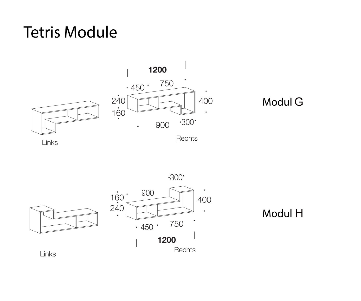 Tetris Designer Regal Module G und H Skizze Maße