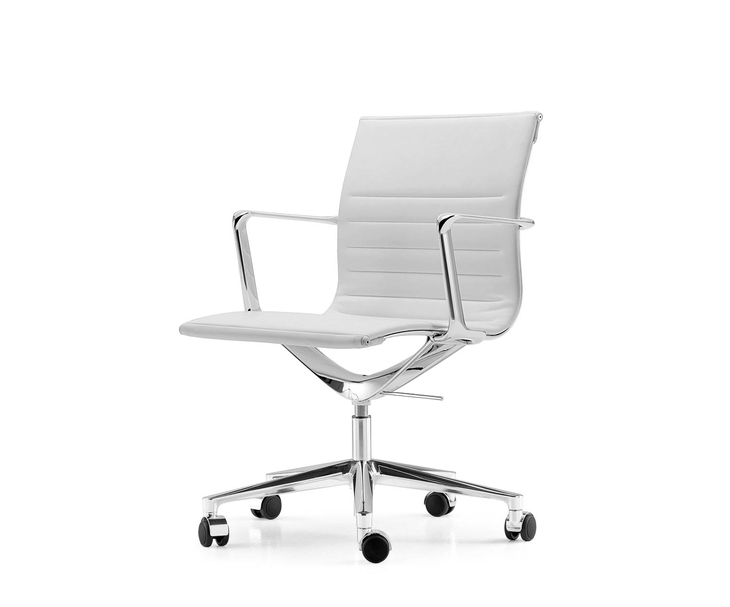 ICF Una Chair Managment Bürostuhl Design Drehstuhl 5 Arm mit Rollen H42 cm mit Leder Leder Weiß 915