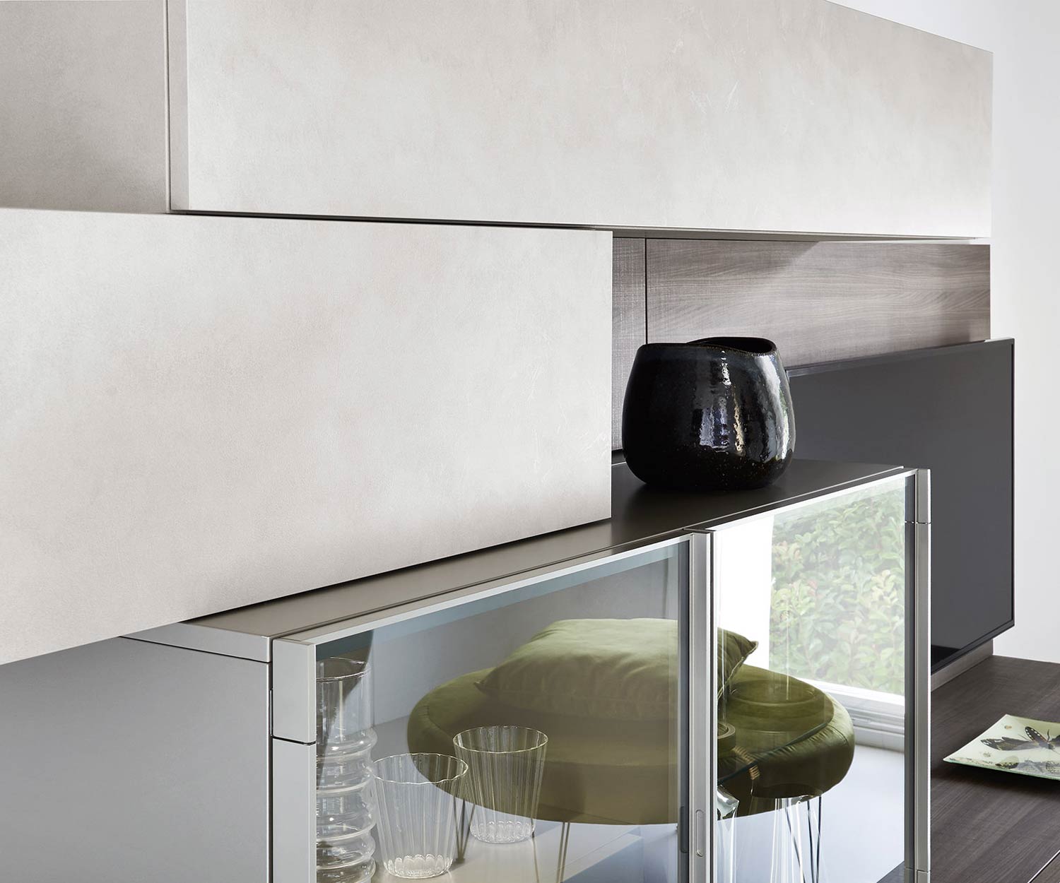 Moderne Livitalia Design Wohnwand C35 Detail Betonoptik Vitrine Moderne Livitalia Design Wohnwand C35 Detail Betonoptik Vitrine