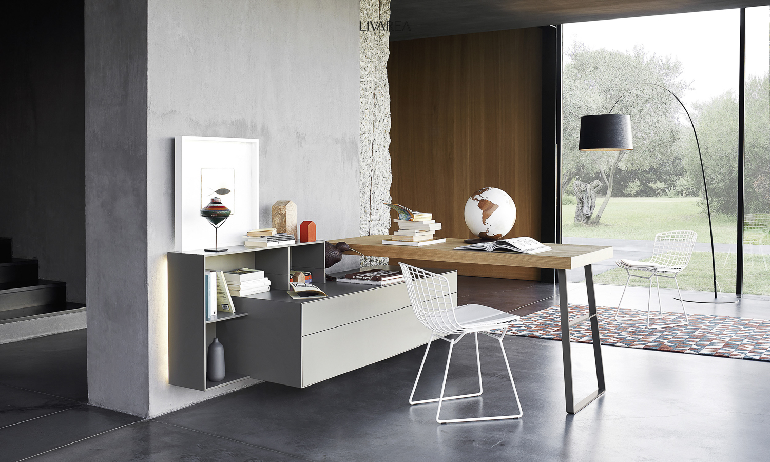 Vielseitige Design Kommode mit Holz Schreibtisch und aufgesetztem Regal Vielseitige Design Kommode mit Holz Schreibtisch und aufgesetztem Regal