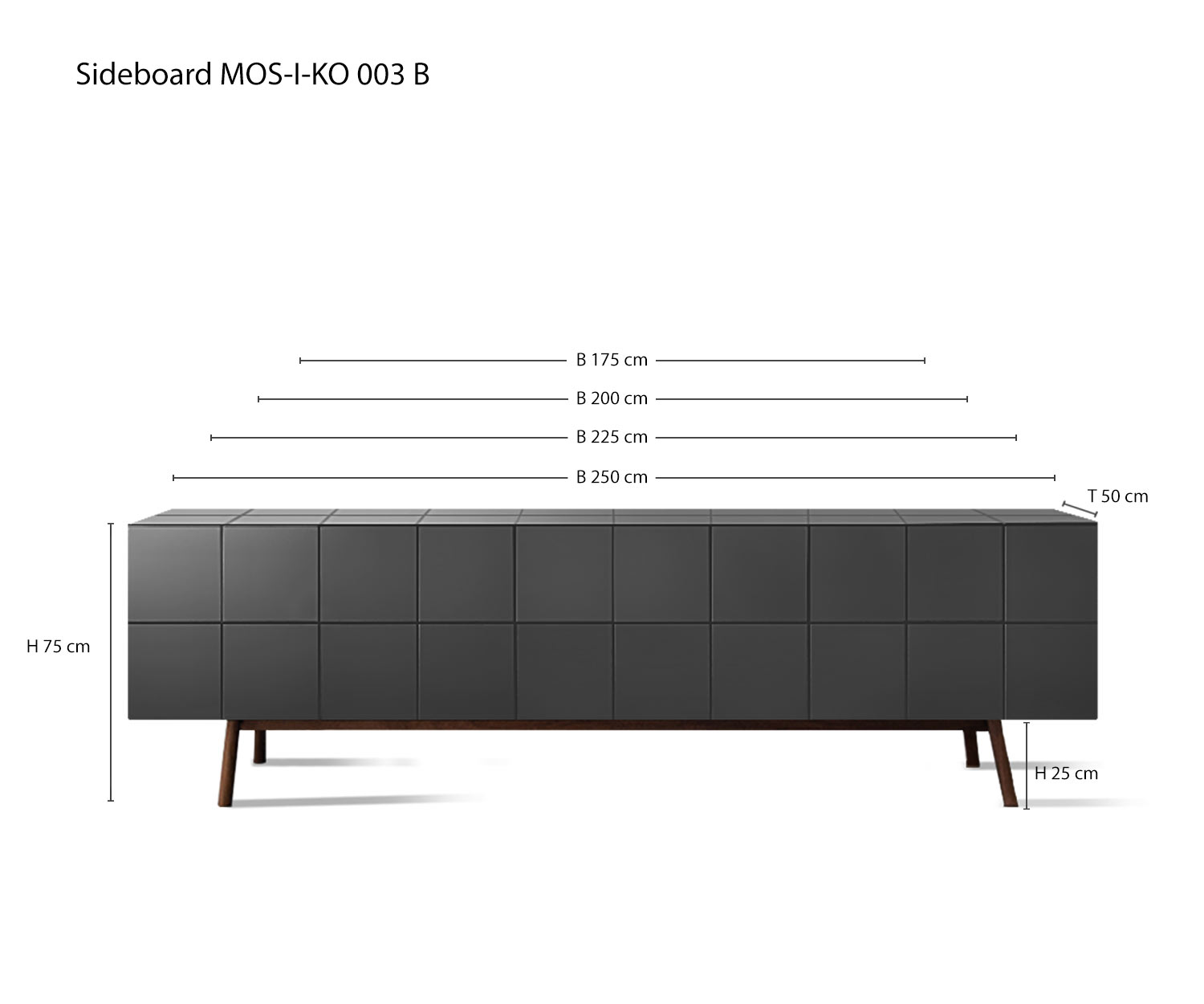 Skizze Maße Größen Varianten al2 Designer Sideboard MOS I KO 003 B