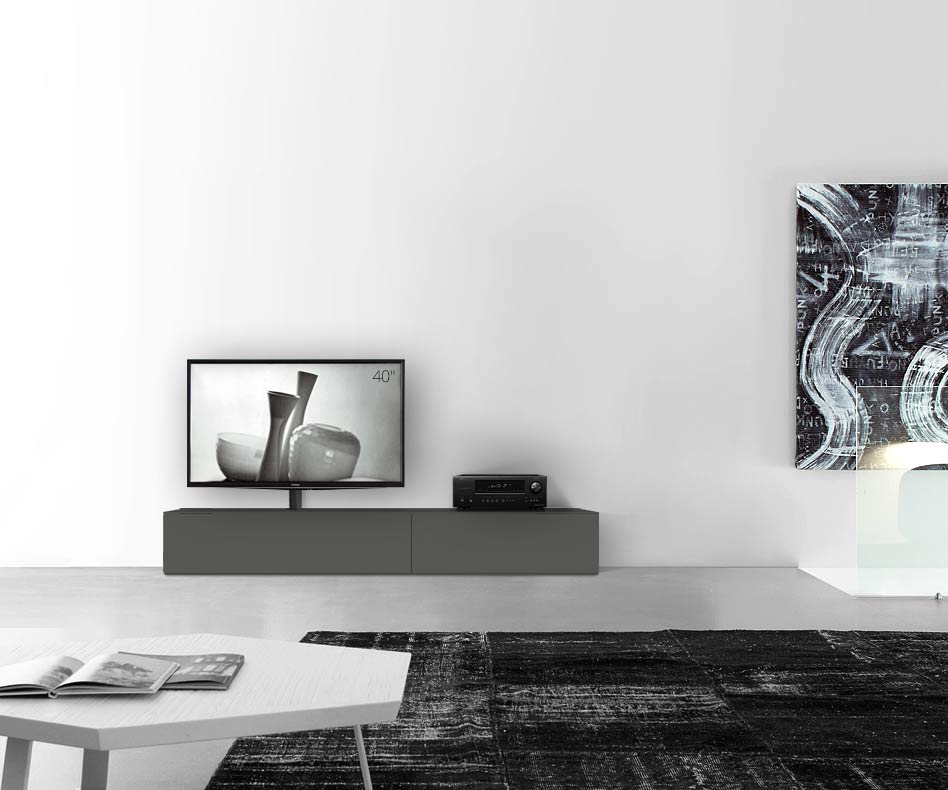 Design Lowboard Konfigurator mit TV Halterung Boden Breite 210 33,5 45 links matt dunkelgrau