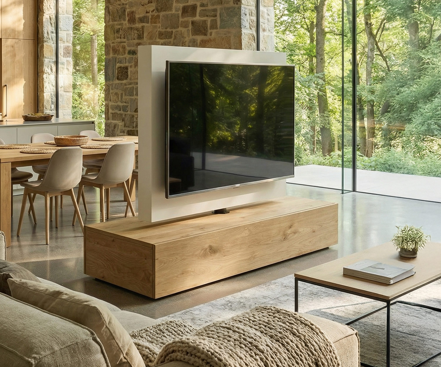 Livitalia Roto Lowboard Raumteiler mit drehbarem TV Paneel