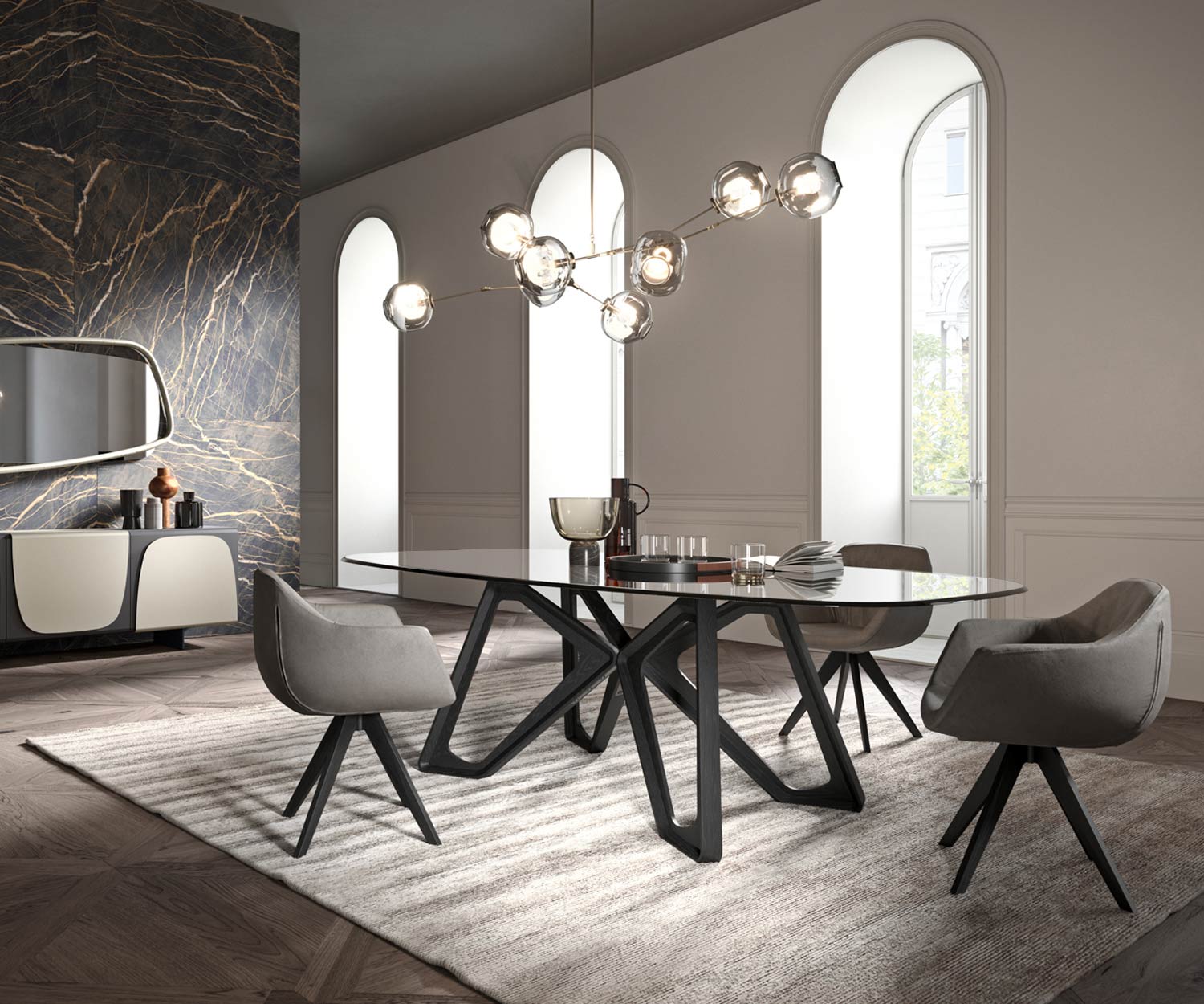 Wohnzimmer Tisch Ozzio Papillon Glas Tischplatte Gestell in dunkler Eiche Wohnzimmer Tisch Ozzio Papillon Glas Tischplatte Gestell in dunkler Eiche