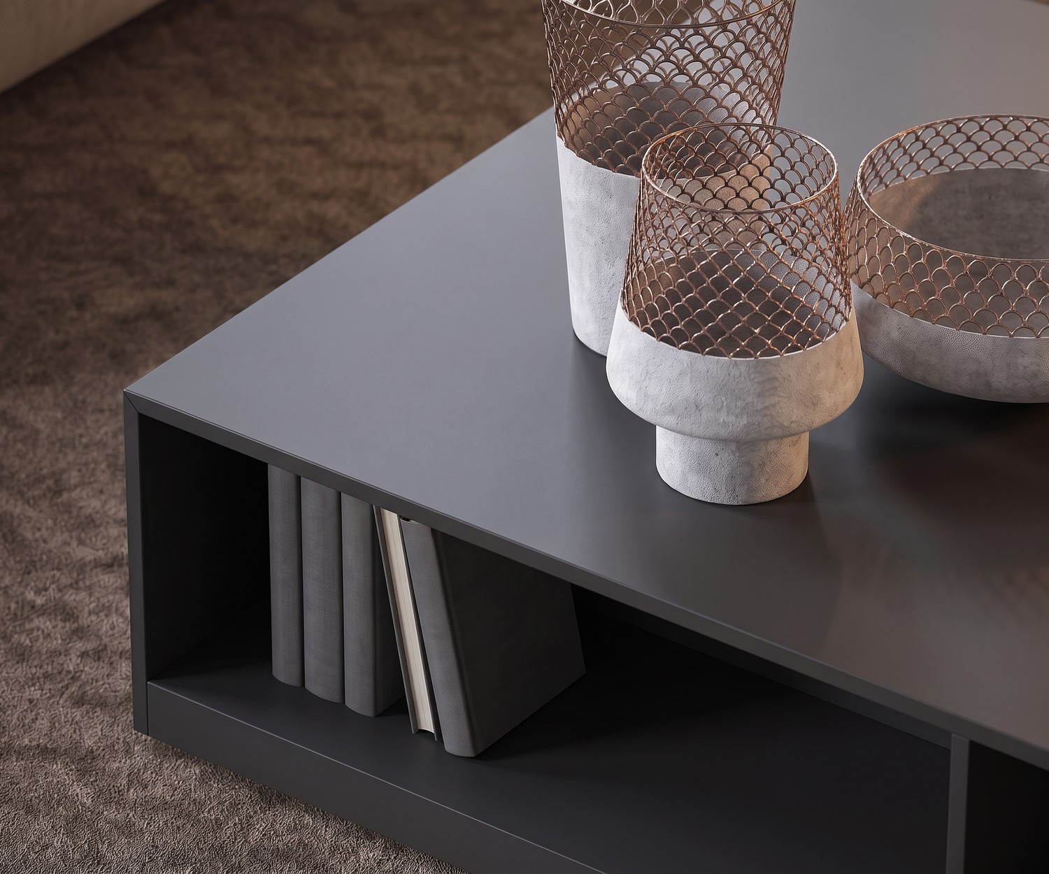 Novamobili Couchtisch Seven mit Ablagefach Novamobili Couchtisch Seven mit Ablagefach für Bücher im Wohnzimmer, moderner mattgrauer Tisch mit stilvoller Deko.