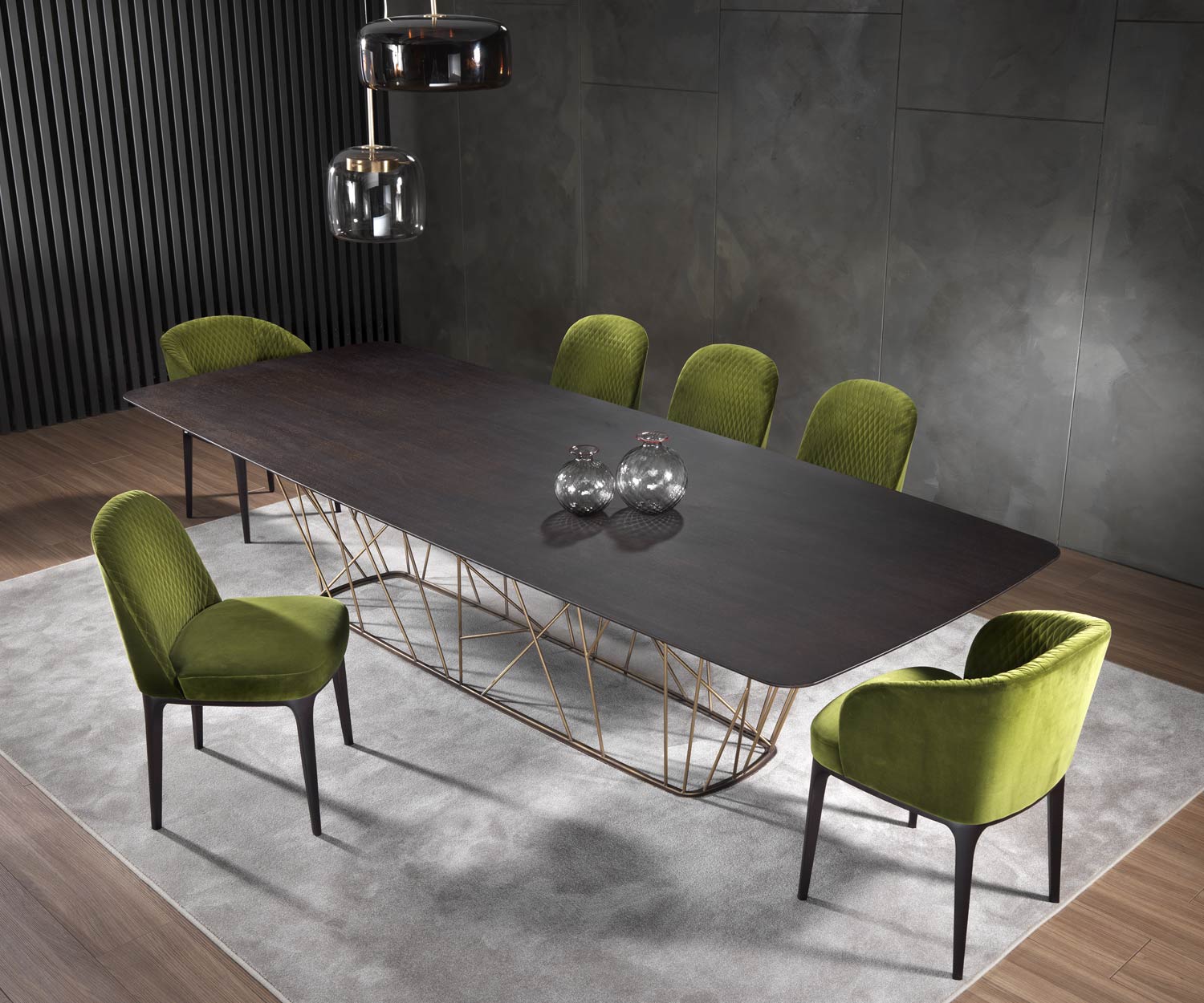 Hochwertiger Design Esstisch rechteckig Eiche Ensemble im Esszimmer angeordnet Hochwertiger Design Esstisch rechteckig Eiche Ensemble im Esszimmer angeordnet