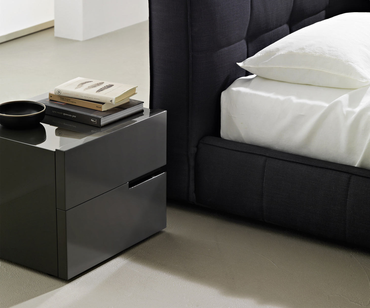 Hochwertiger Livitalia Tacca Design Nachtschrank B 60 cm Hochglanz Antracite Grau