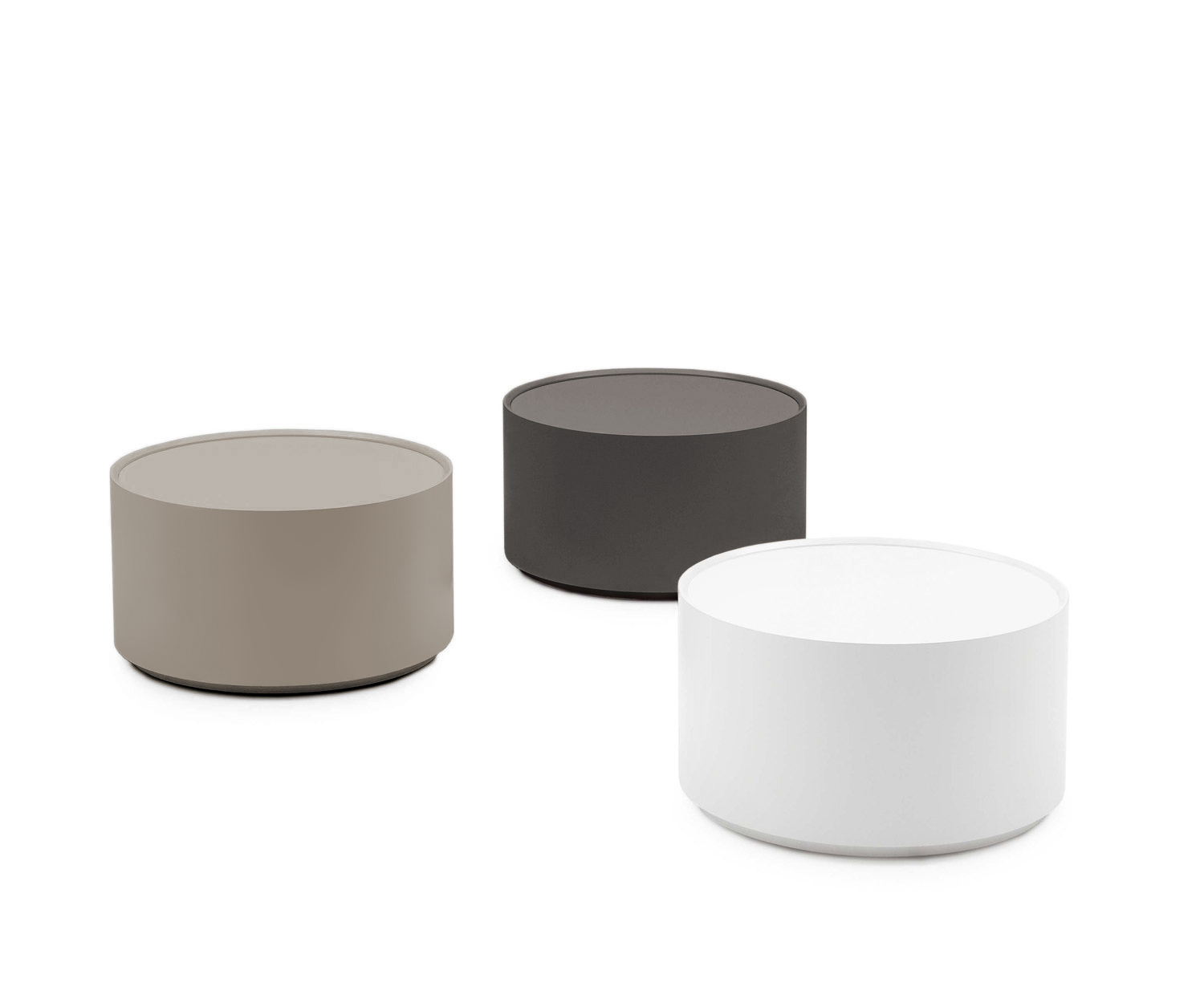 Novamobili Design Beistelltisch rund Allout mit Schublade in weiß, sand und quarz Novamobili Design Beistelltisch rund Allout mit Schublade in weiß, sand und quarz