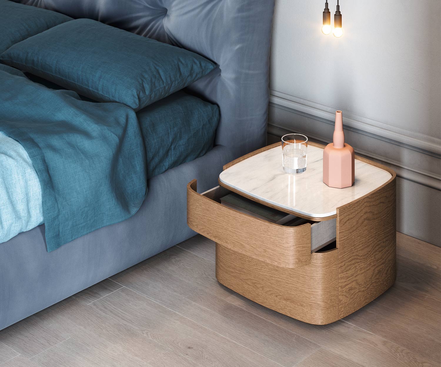 Novamobili Nachttisch Norman mit Abdeckplatte Carrara Marmor Novamobili Nachttisch Norman mit Abdeckplatte Carrara Marmor