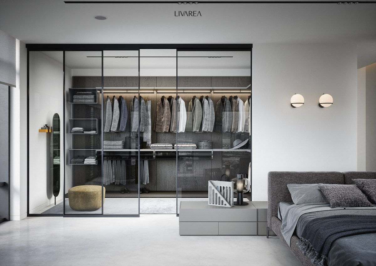 offenes kleiderschrank system mit leds und hosenhaltern