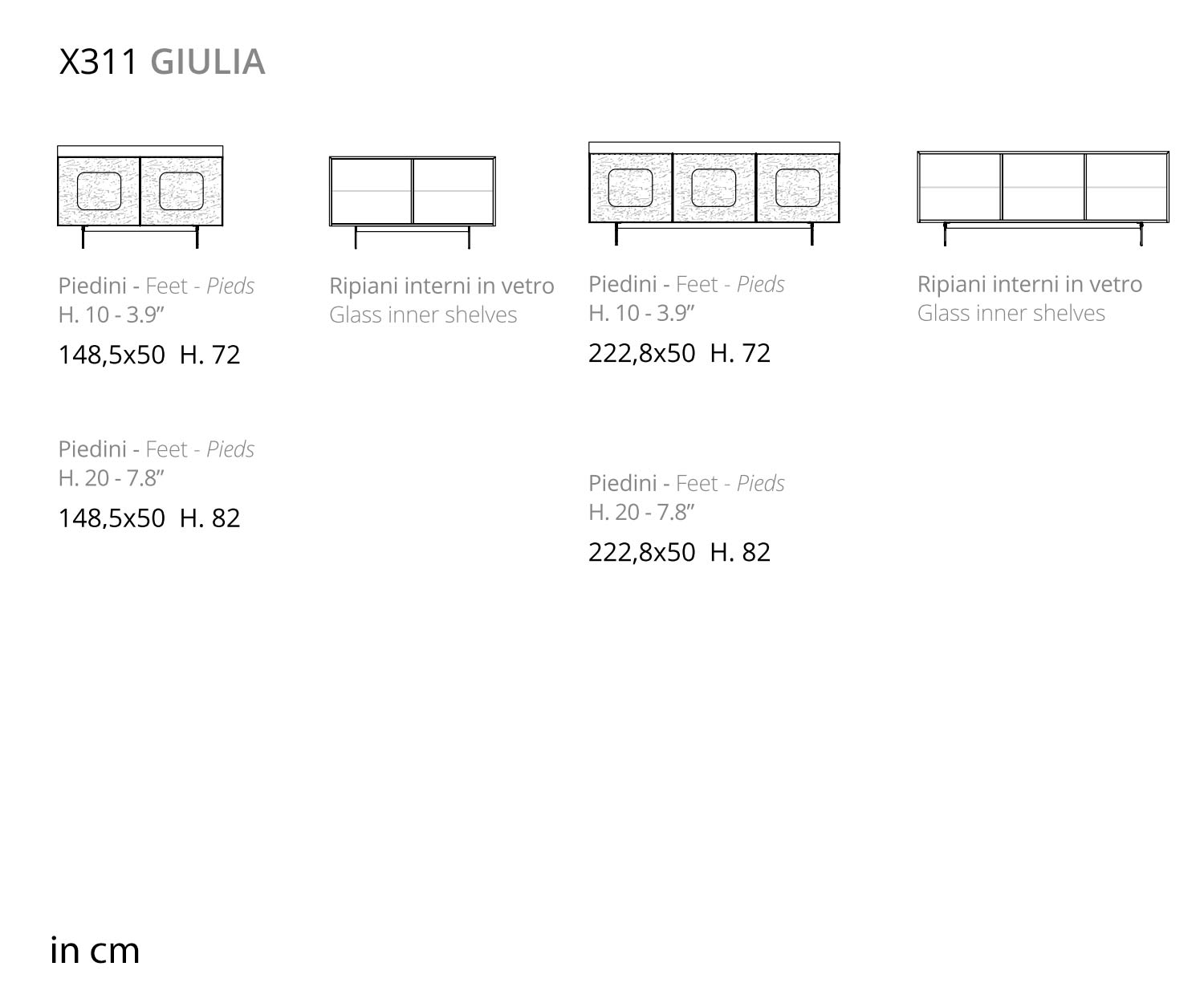 Ozzio Giulia X311 Design Sideboard mit Silber Glasfront