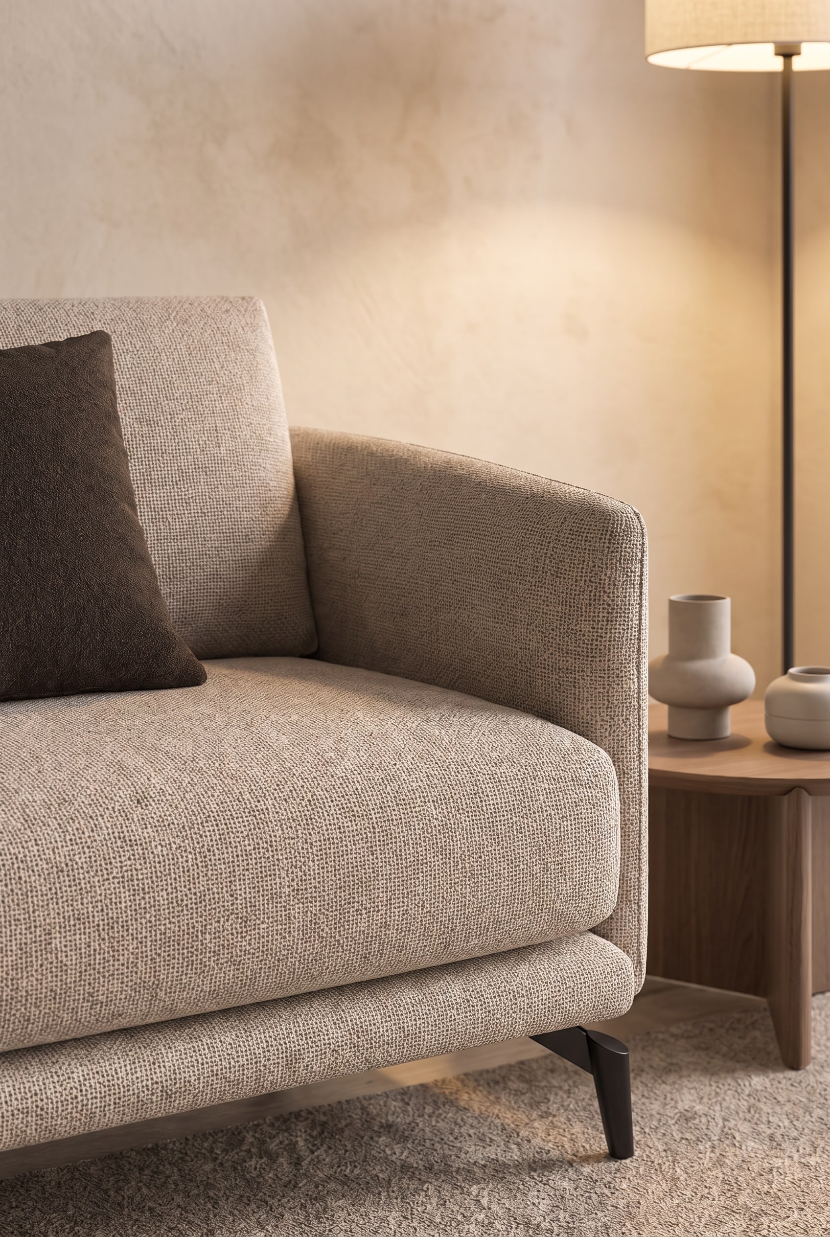 Detailaanzicht van de hoogwaardige bekleding en kussens van de Livitalia bank Lisbora