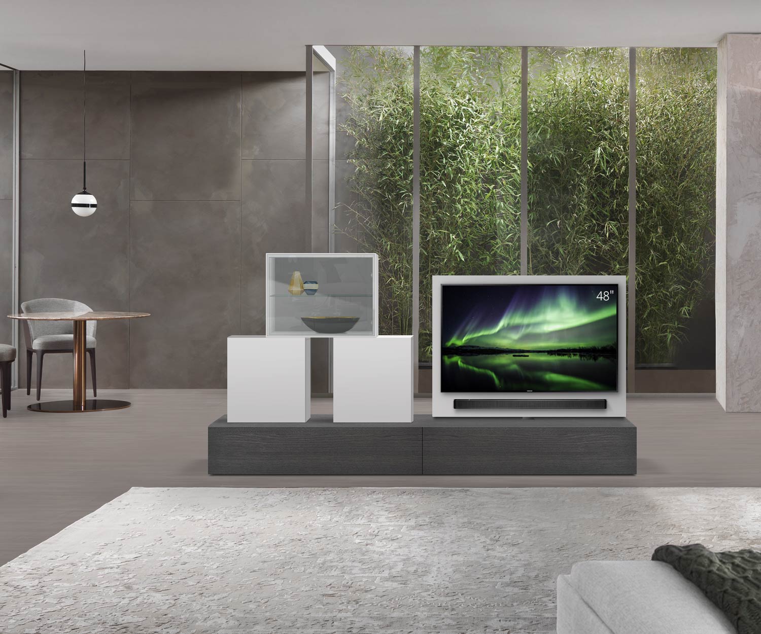 Livitalia Roto design lowboard room divider with swivelling TV panel B120 50 H33 D56 EiGr B120li mBox Livitalia Roto design lowboard room divider with swivelling TV panel B120 50 H33 D56 EiGr B120li mBox