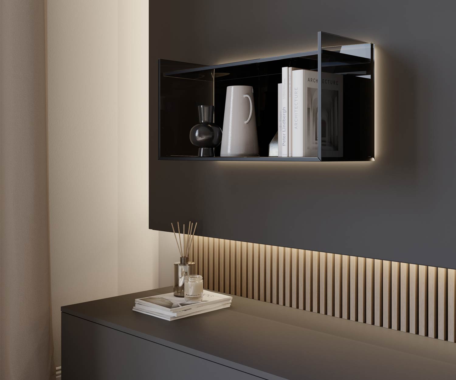 Livitalia Luxury design TV wall unit C100 frontal glass shelf Livitalia Luxury design TV wall unit C100 frontal glass shelf