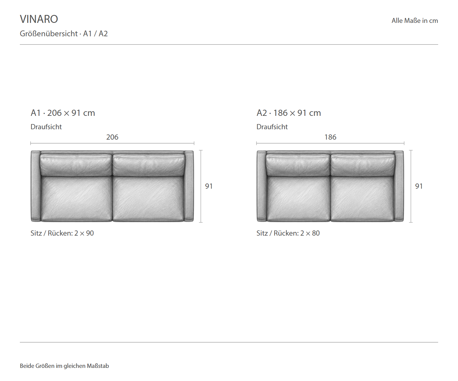 Livitalia Sofa Vinaro – Size overview (DE)