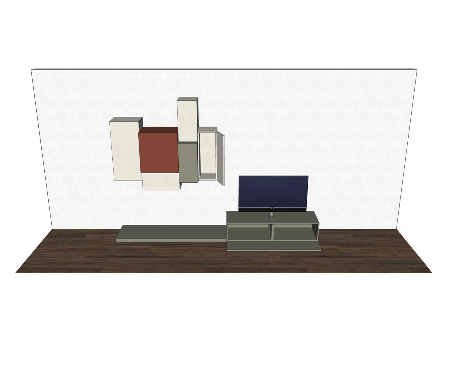Livitalia Design Wohnwand C49 mit offenen Elementen farbig markiert