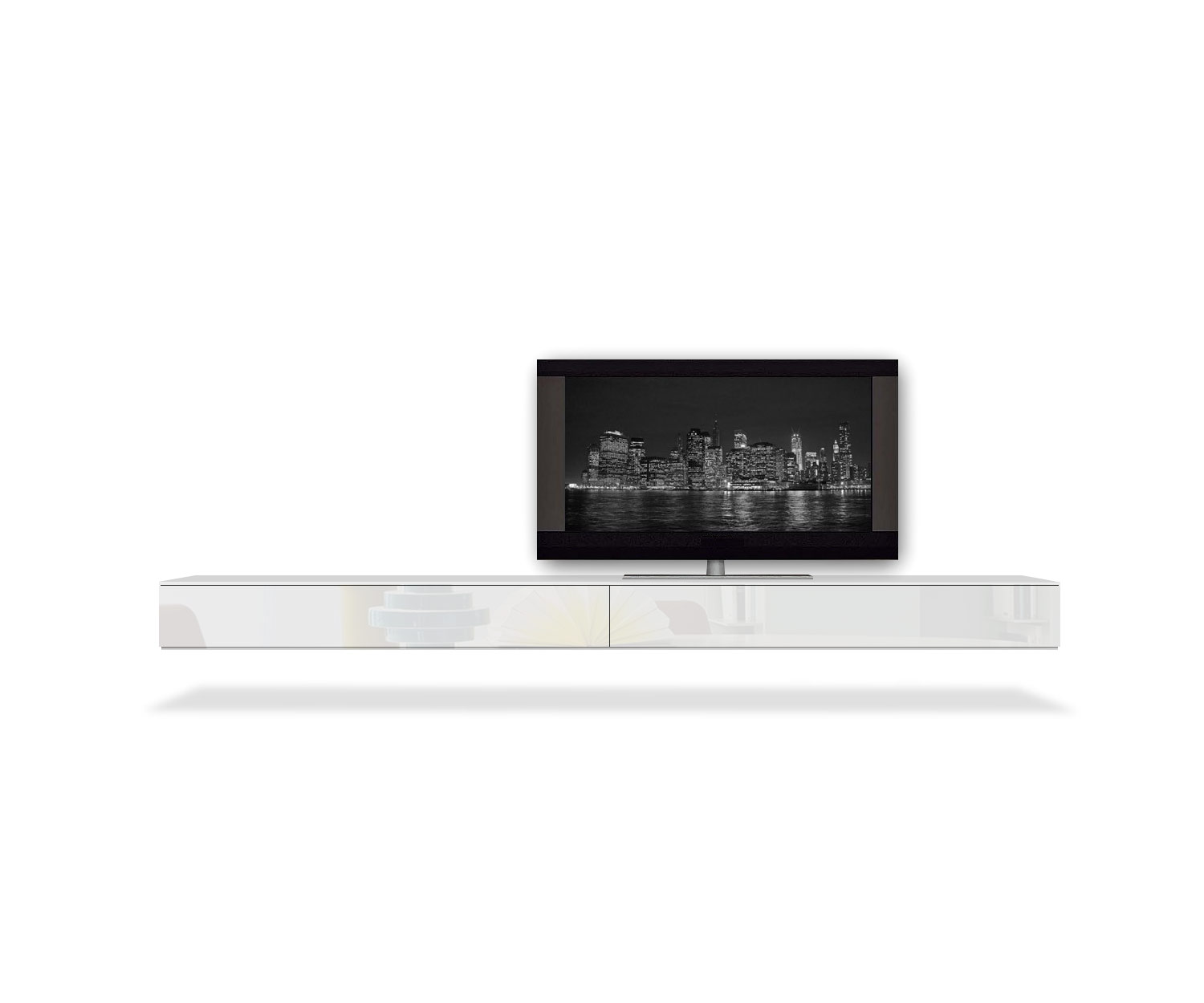 Novamobili Box Design Lowboard Konfigurator B 240 cm H 18,4 cm T 37,4 cm Hochglanz Bianco Hängend