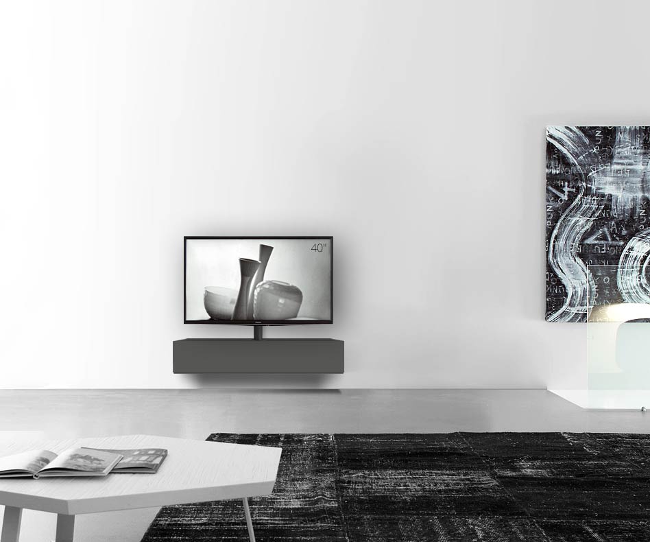 Design Lowboard Konfigurator mit TV Halterung Wand Breite 120 24 54,6 mitte matt dunkelgrau