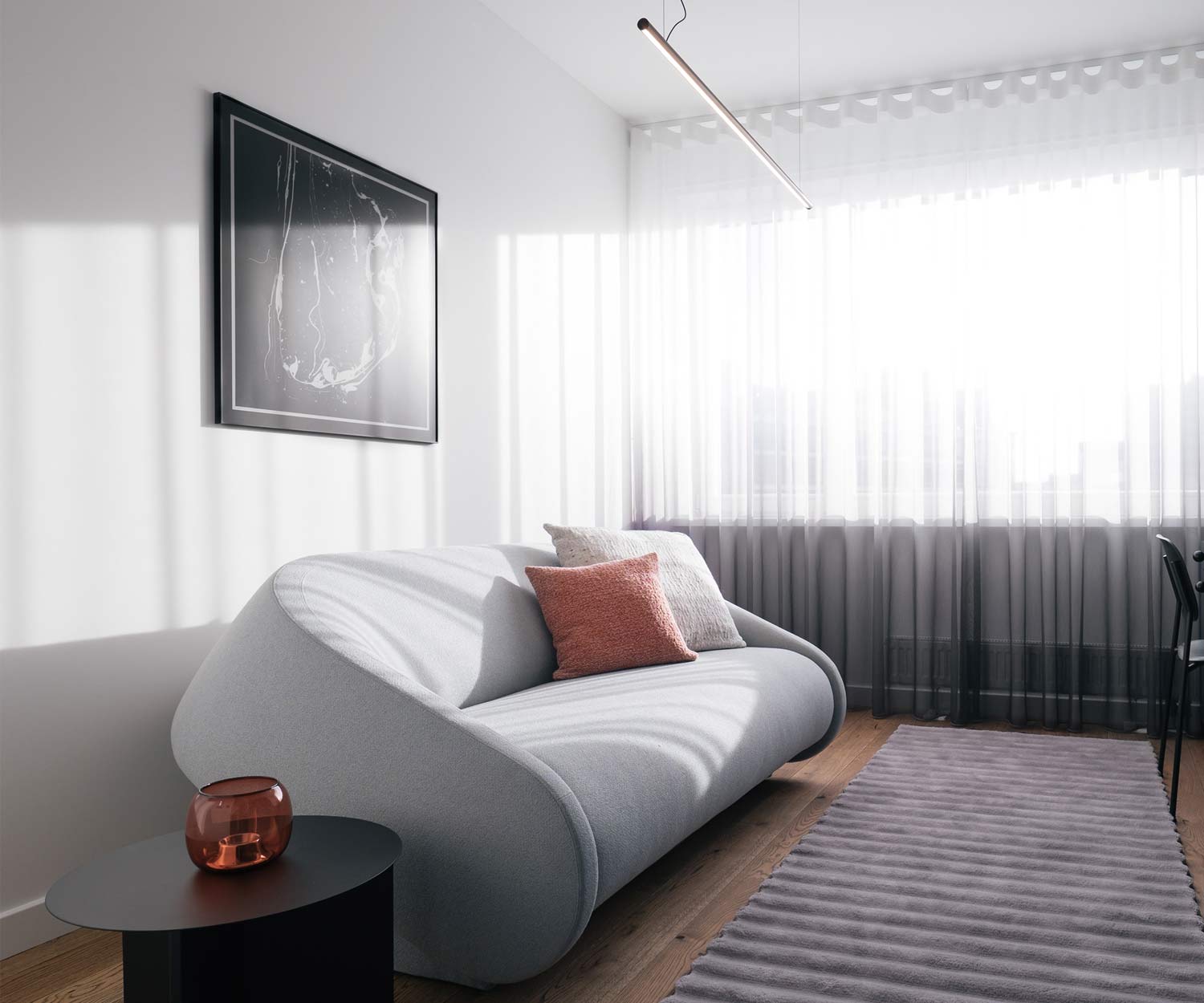 Exklusives Prostoria Schlafsofa Up Lift mit grauem Stoffbezug im Wohnzimmer