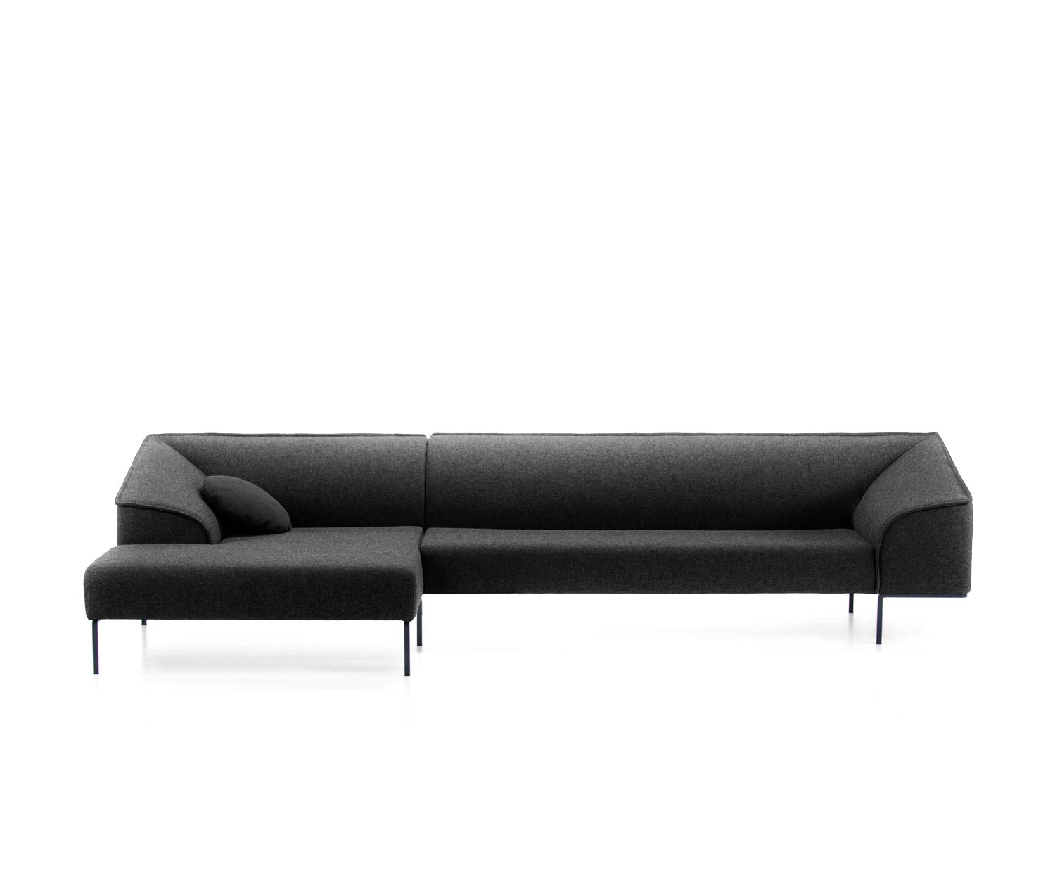 Seam sofa in dark grey as a corner sofa with chaise longue on the left Seam sofa in dark grey as a corner sofa with chaise longue on the left