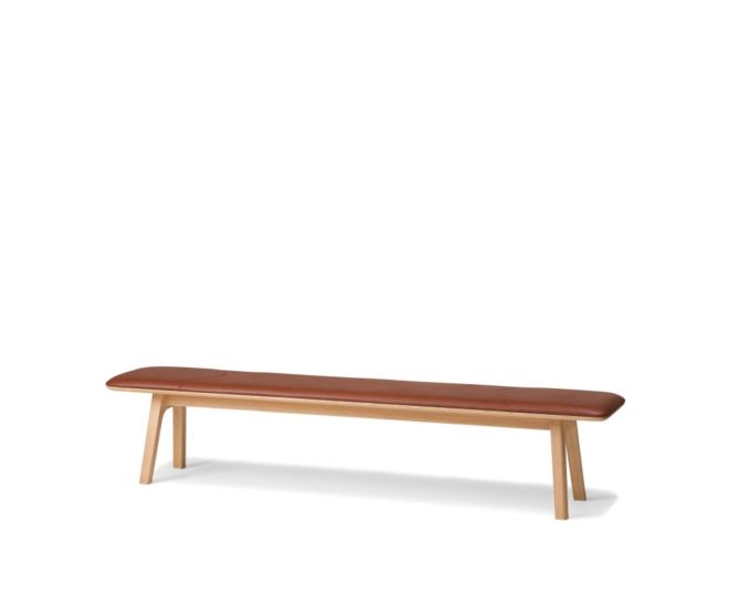 Modern Conde House Ten designer bench oak upholstered in cognac leather