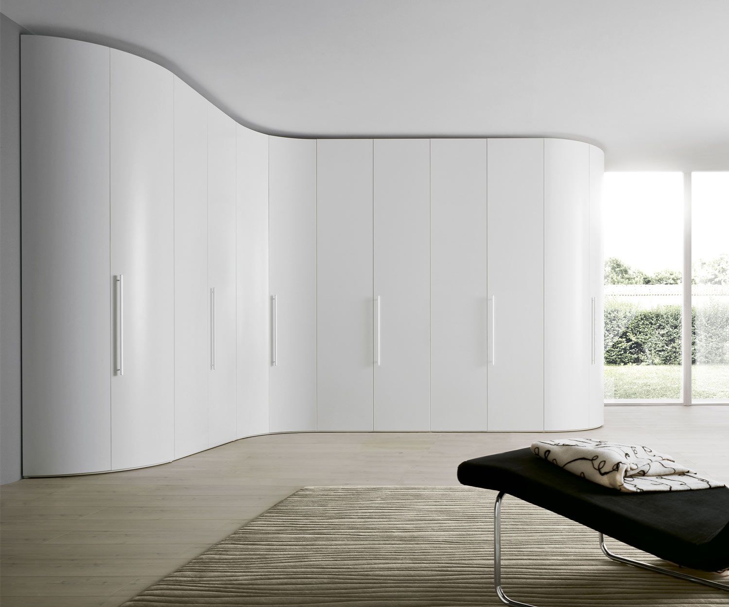 High-quality Novamobili Design corner unit Alfa Curvo in white matt