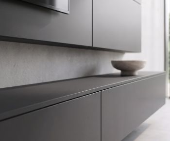 Livitalia C102 TV wall unit: Floating lowboard cabinet in matte dark grey for a modern living room design.