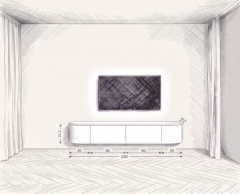 Dimension sketch Tondora lowboard W 240 cm with all dimensions in cm